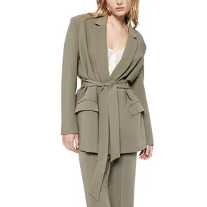 NWT Bardot Womens Size Large Khaki Olive Belted Notched Lapel Blazer Jacket NEW thumbnail 5