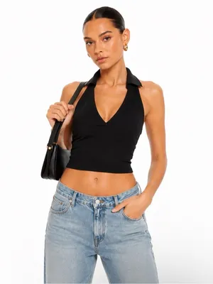 H&M Divided Women’s Halterneck Top with Collar Black Size Small thumbnail 4