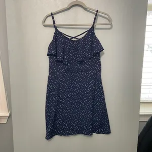 Three Pink Hearts Women Dress Navy Blue Polka Dot Ruffle Strappy Size XL thumbnail 4