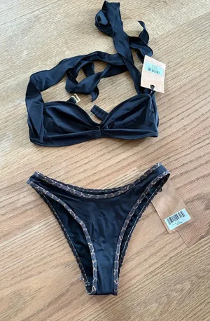 Frankie's Bikinis Black Bikini with Leopard-Trim thumbnail 1