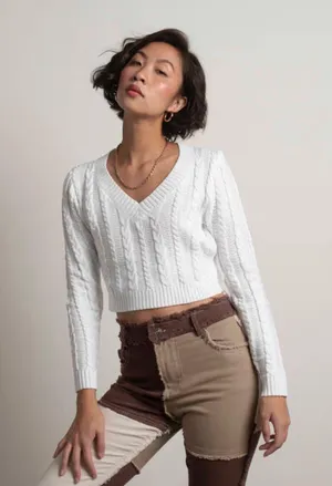 Jessenia Cable Knit Crop Sweater thumbnail 1