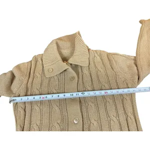 VTG 90s Grandma Beige Cable Knit S Button Front Cardigan Sweater Pocket thumbnail 7