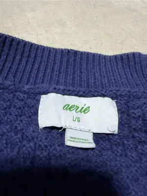 Aerie Navy Knit V‑Neck Cardigan Sweater with 'A' Patch large thumbnail 5