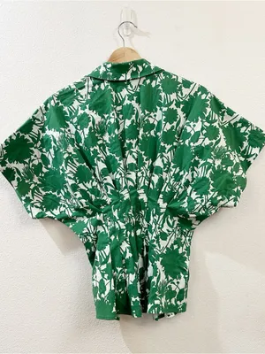 Anthropologie Exquise The Tobie Short-Sleeve Pleated Blouse in Green Size XXS thumbnail 7