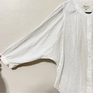 Madewell White Shimmer Stripe Button-Down Peasant Top thumbnail 5