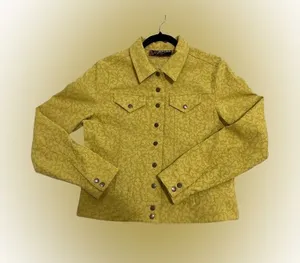 Peck & Peck Chartreuse Green Patterned Trucker Jacket Sz M Stretch Feminine thumbnail 1