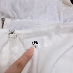 NEW LPA Dolores Top S Ivory Sheer Dot Puff Sleeve Cutout Pleated Peplum Tulle thumbnail 7