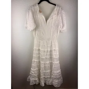 Anthropologie Love‎ The Label White Fairy Lace Tiered Ruffle Midi Dress Size M thumbnail 6