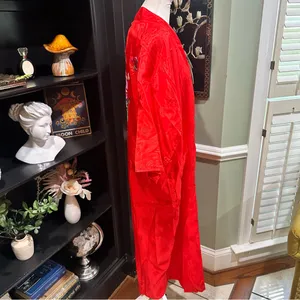 Vintage Golden Bee Red Embroidered Peacock Kimono Robe – Size M thumbnail 8