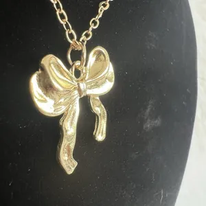Gold Plated Bow Necklace SET Coquette Earrings Womens Jewelry thumbnail 5