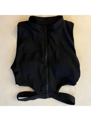 DEVON WINDSOR EMERY CROP TOP CUTOUT FULL ZIP BRA Small $98 Black thumbnail 5