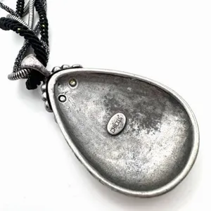 Chico’s marbled rhinestone beaded‎ corded layered silvertone necklace pendant thumbnail 6