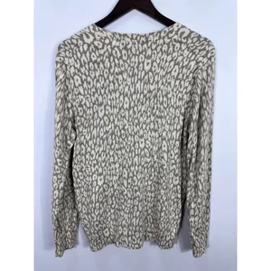 Gap Cardigan Sweater Womens Large Tan‎ Leopard Print Cotton V-Neck Button Front thumbnail 2
