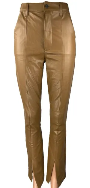 Abercrombie & Fitch Brown Faux Leather Skinny High Rise Split Hem Pants Size 25 thumbnail 1