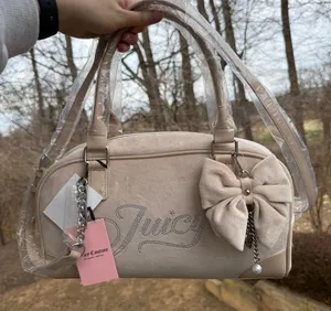 Juicy Couture Velour Bow Satchel Bag Rhinestone Logo Y2K Blush Pink NWT thumbnail 1