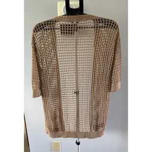 Women's Tan Woven‎ Short Sleeve Cardigan Size Small thumbnail 4