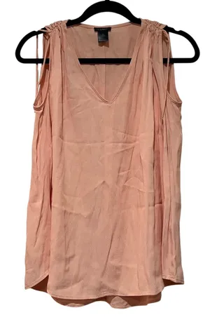 Ann Taylor Sleeveless V-Neck Ruched Shoulder Top Size M Coquette Office Feminine thumbnail 1