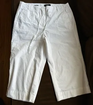 Talbots White Stretch Straight Leg Ankle Cropped Pants High Rise Size 14P thumbnail 1