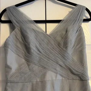 W Too by Watters Long Tulle Bridesmaid Dress Slate Gray BlueSize 6 V-Neck Gown thumbnail 2