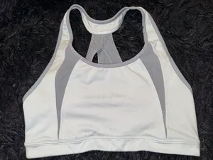 Athleta Women's Size S White and Grey Mesh Racerback Sports Bra thumbnail 1