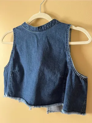 Pilcro Dark Blue Denim Cropped Shell Top thumbnail 6