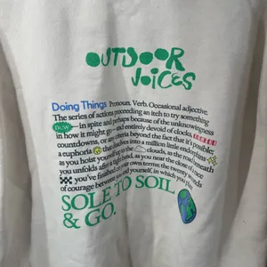 Outdoor Voices Women’s Small Doing Good Things Cream Logo Hoodie Sweatshirt thumbnail 5