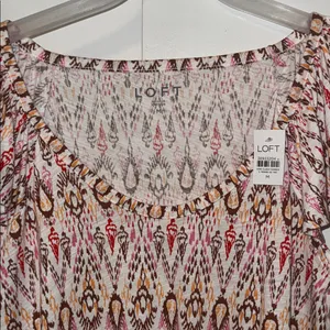 LOFT Boho Print Cotton Tee Short Flutter Sleeve T-Shirt Women’s Medium M thumbnail 5