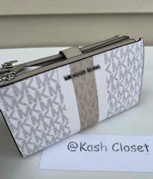 Michael Kors Light Sand Multi Double Zip Wristlet MK Signature Stripe JetSet Bag thumbnail 1