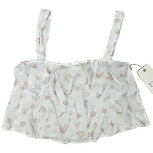 Billabong Womens White Abstract Floral Print Crop Top Tank‎ S Cotton Linen thumbnail 1