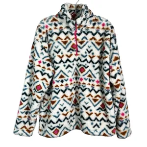 Eddie Bauer Aztec Western Printed Sherpa Teddy Quarter Zip Pullover Sweatshirt L thumbnail 1