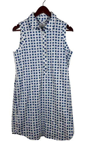Vineyard Vines Shirt Dress 8 Blue White Block Print Sleeveless Made in Italy thumbnail 1
