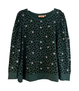 Evri Green Sweatshirt with Black Pink Polka Dots Size 1X thumbnail 1