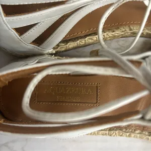 Aquazzura Belgravia Printed Leather Flats Espadrille‎ White Size 8.5 cute spring thumbnail 7