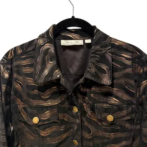 Birch Hill Womens Medium Black Bronze Metallic Tiger Stripe‎ Button Front Jacket thumbnail 2