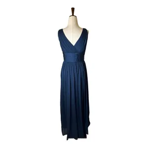ML Monique Lhuillier Dress Women 6 Navy Blue‎ Chiffon Pleated Fit And Flare Gown thumbnail 2