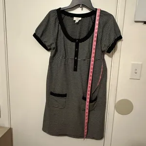 LOFT Black and White Striped Mini Dress thumbnail 2