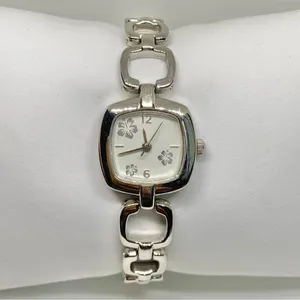 Silver tone floral dial women’s watch 22mm quartz analog links up to 7” running thumbnail 1