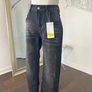 NWT Black Gray Distressed High Waisted Loose Mom Jeans Size S thumbnail 2