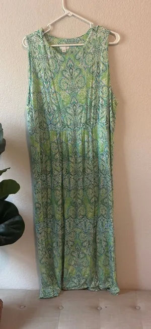 J. Jill Green Patterned Sleeveless Maxi Dress XL thumbnail 1