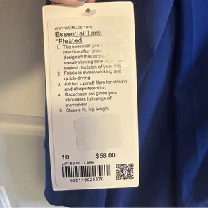 Lululemon Essential Pleated Tank Top Blue Larkspur Size 10 thumbnail 5
