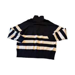 Hem & Thread Womens Black White Striped Quarter Zip Pullover Sweater Large thumbnail 5