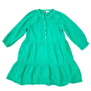 Michael Stars Green Double Gauze Cotton‎ Tiered Mini Dress Pockets DGZ012 Medium thumbnail 3