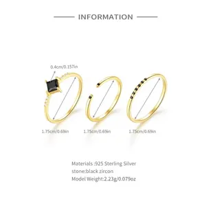 Dainty 14k‎ Gold Plated S925 Black Melee Diamond Ring, Size 7 thumbnail 3