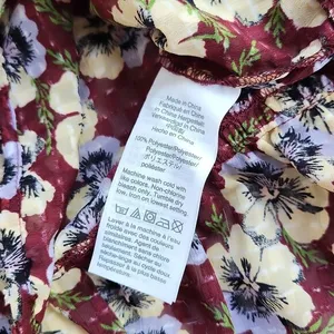 Madewell -565 Drawstring Ruffle-Hem‎ Top Blouse in Viola Floral Burgundy Medium thumbnail 10