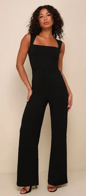 NWT Lulus Black Jumpsuit Enticing Endeavors Black Jumpsuit Party Dinner Size L thumbnail 1