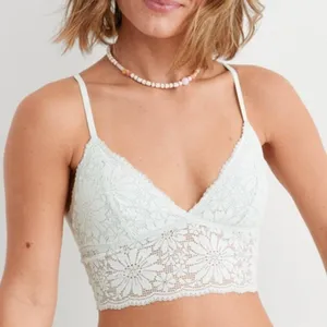 Aerie Textured Lace Padded Longline Bralette in Creamy White Size XL thumbnail 5