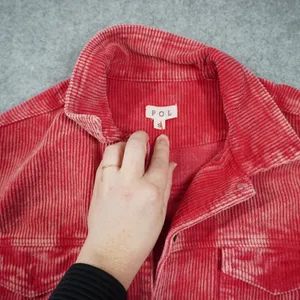 POL Red Corduroy Shacket Mineral Wash‎ Raw Hem Button Down Jacket Boho Indie thumbnail 5