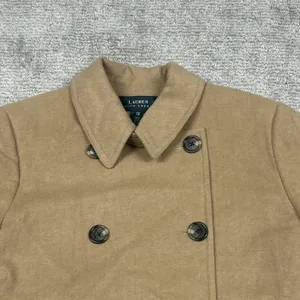 LRL Ralph Lauren Pea Coat Womens 12 Camel Hair Tan Double Breasted Jacket USA thumbnail 2