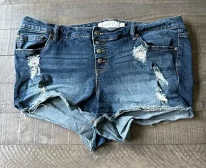 Torrid women's Blue Distressed 3" Jean Shorts Size‎ 18 thumbnail 1