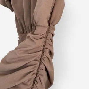 Abercrombie & Fitch Taupe Ruched Mini Dress – Bodycon Short Sleeve Neutral xs thumbnail 5